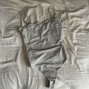 Privacy Please Revolve Beige Striped Bodysuit